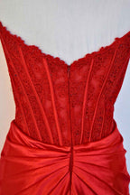 Fuchsia Strapless Corset Mermaid Long Satin Prom Dress with Slit