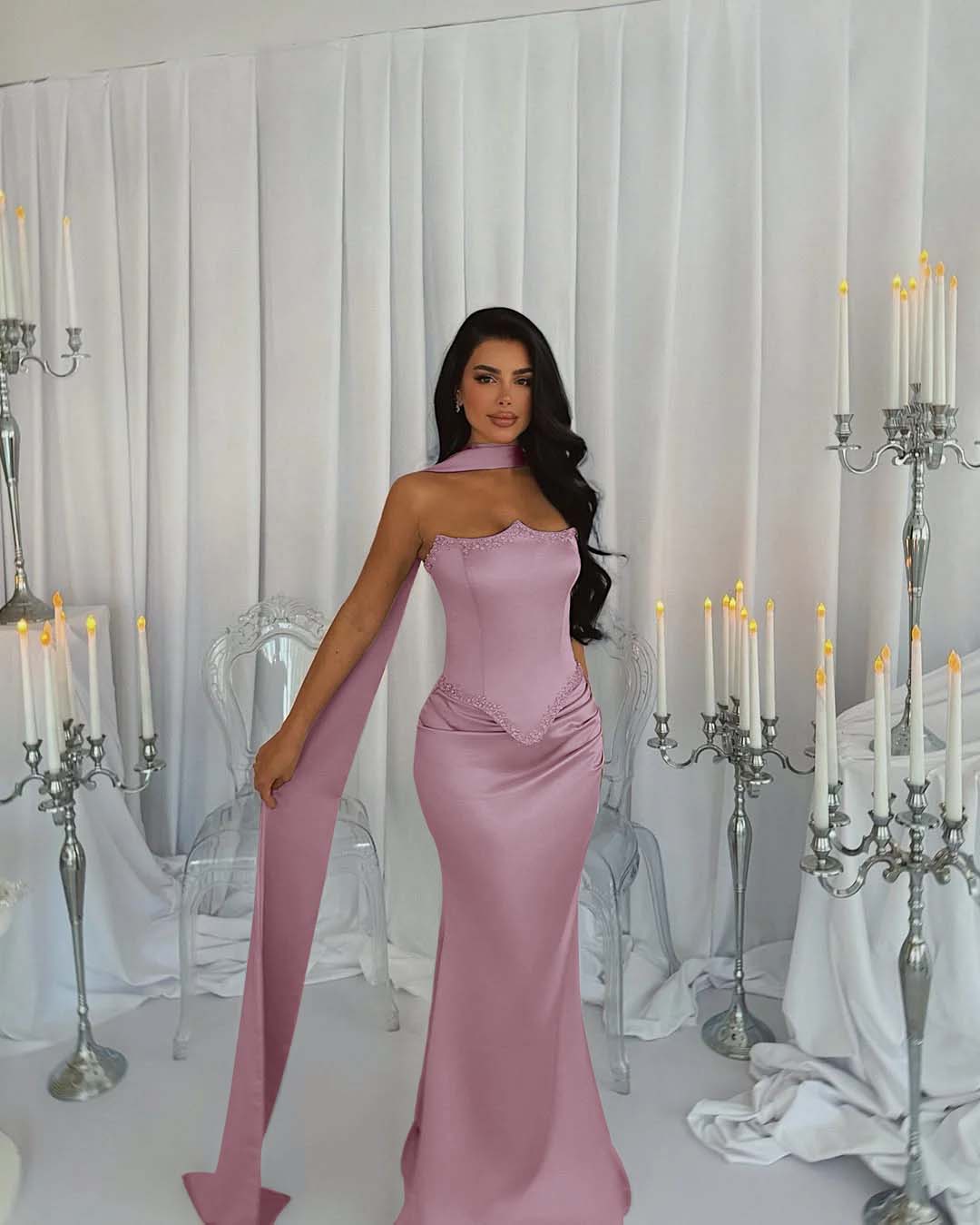 Strapless Sleeveless Long Mermaid Prom Dress With Beading Pleated BMBRIDE