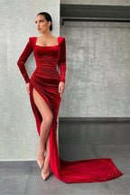 Burgundy Long Sleeves Mermaid Evening Dress BM bride