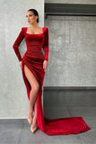 Burgundy Long Sleeves Mermaid Evening Dress BM bride