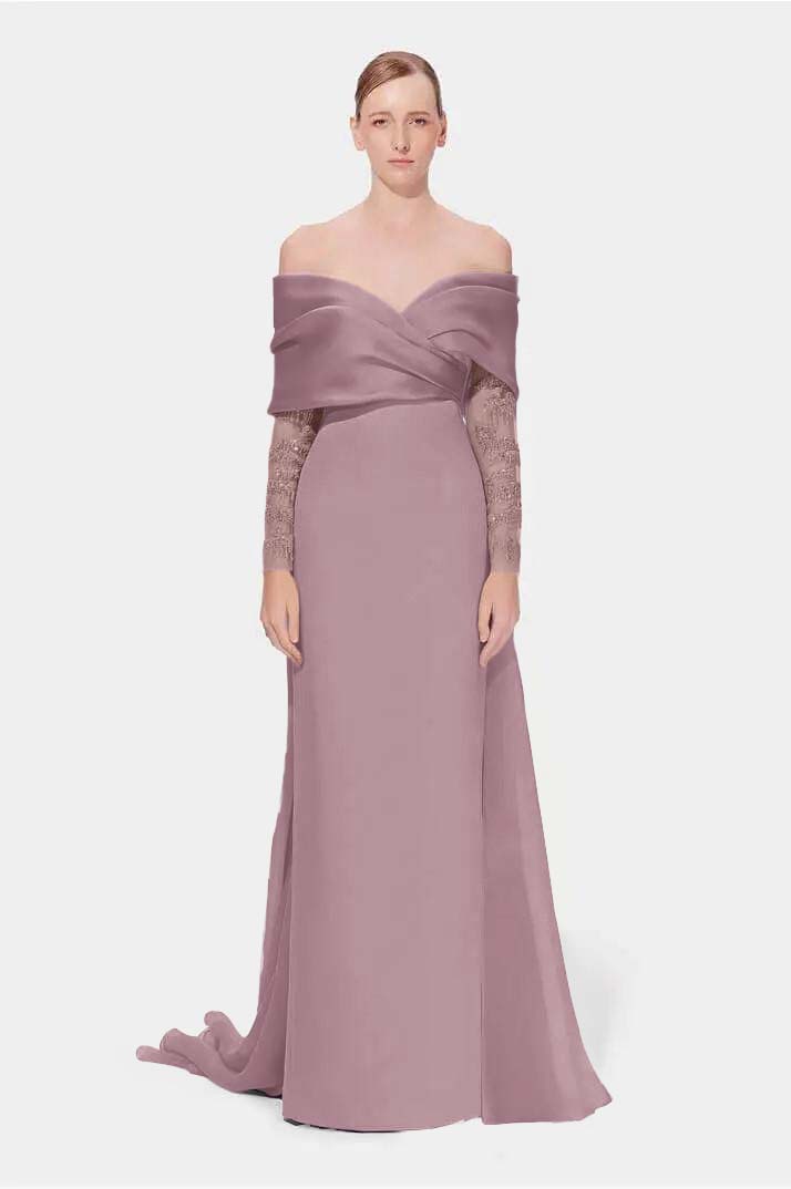 Off the Shoulder Long Sleeves Long Mermaid Prom Dress With Appliques BMBRIDE