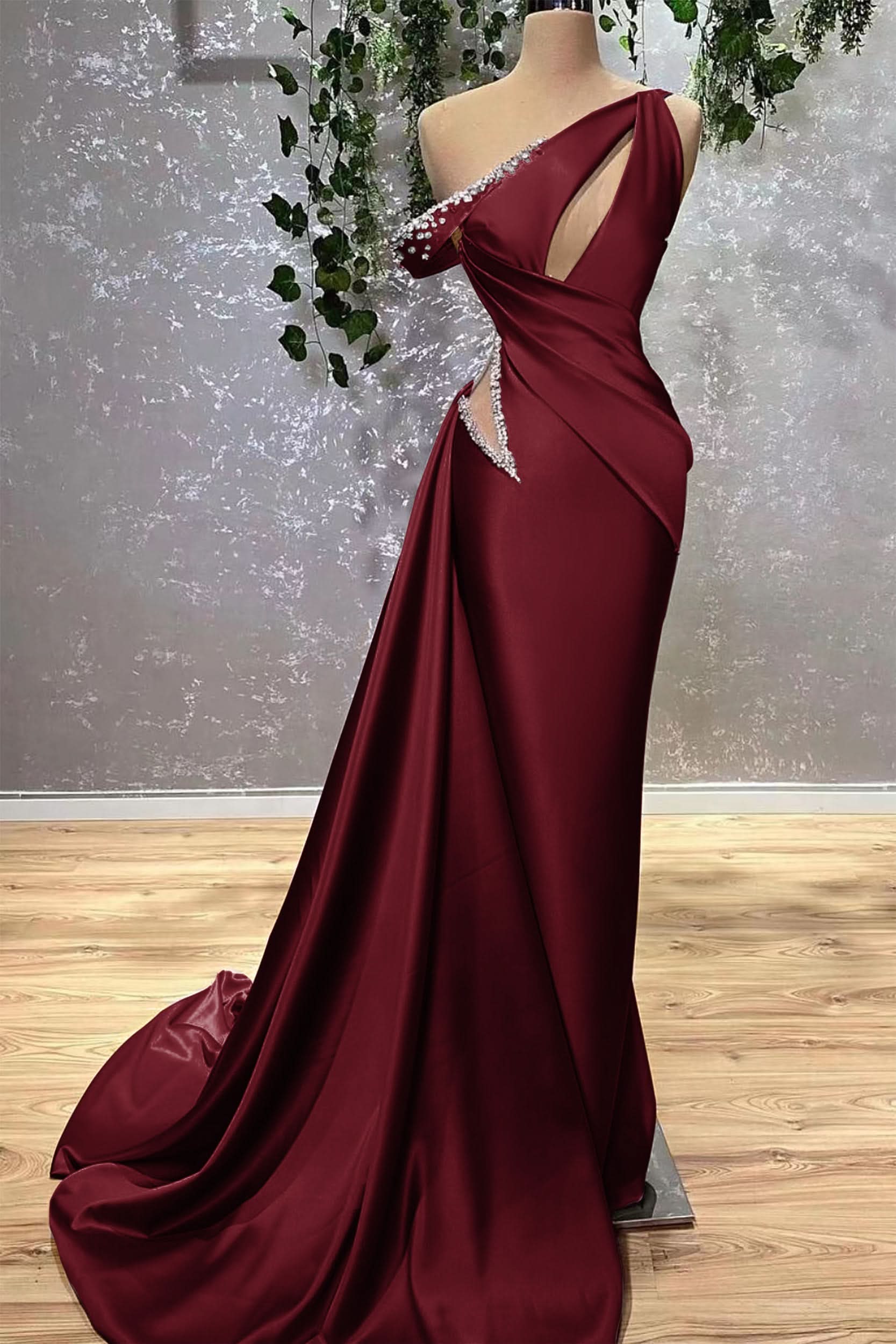 Lilac Off-the-Shoulder Sleeveless Mermaid Prom Dress with Rhinestones BM bride