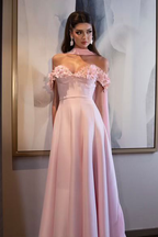 Off the Shoulder Strapless Sleeveless Long Prom Dress With Appliques