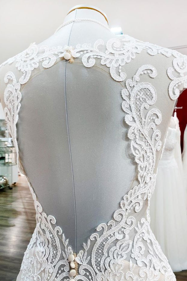 Sweetheart Open Back Long Mermaid Wedding Dress with Lace Appliques BM bride