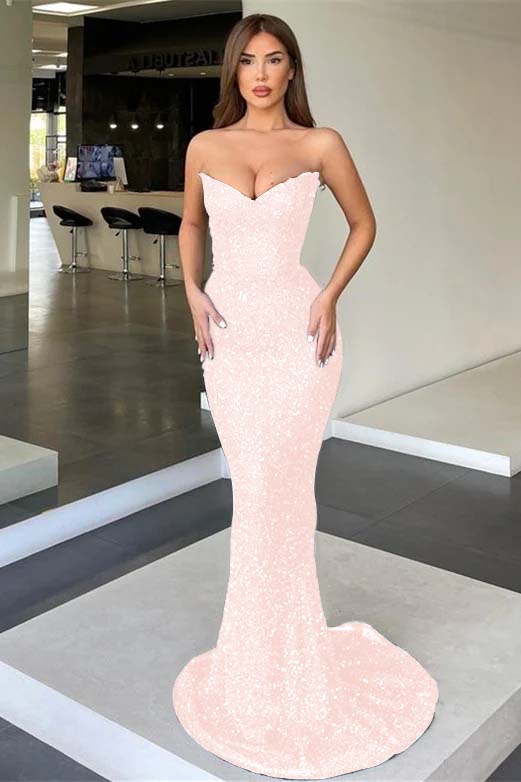 Black Strapless Sleeveless Long Mermaid Prom Dress With Sequins BMBRIDE