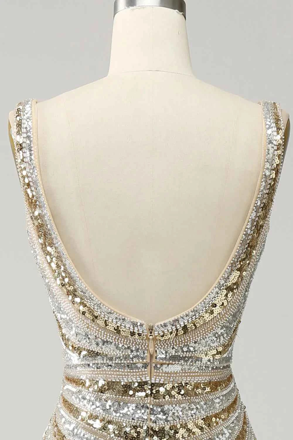 Sparkly Golden Mermaid Deep V-Neck Sequins Long Prom Dress