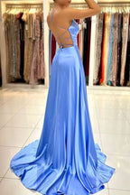 Light Blue Spaghetti Strap Prom Dress with Split BM bride