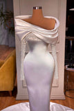 Long Sleeves White Evening Dress With Beadings for a Graceful Look BM bride