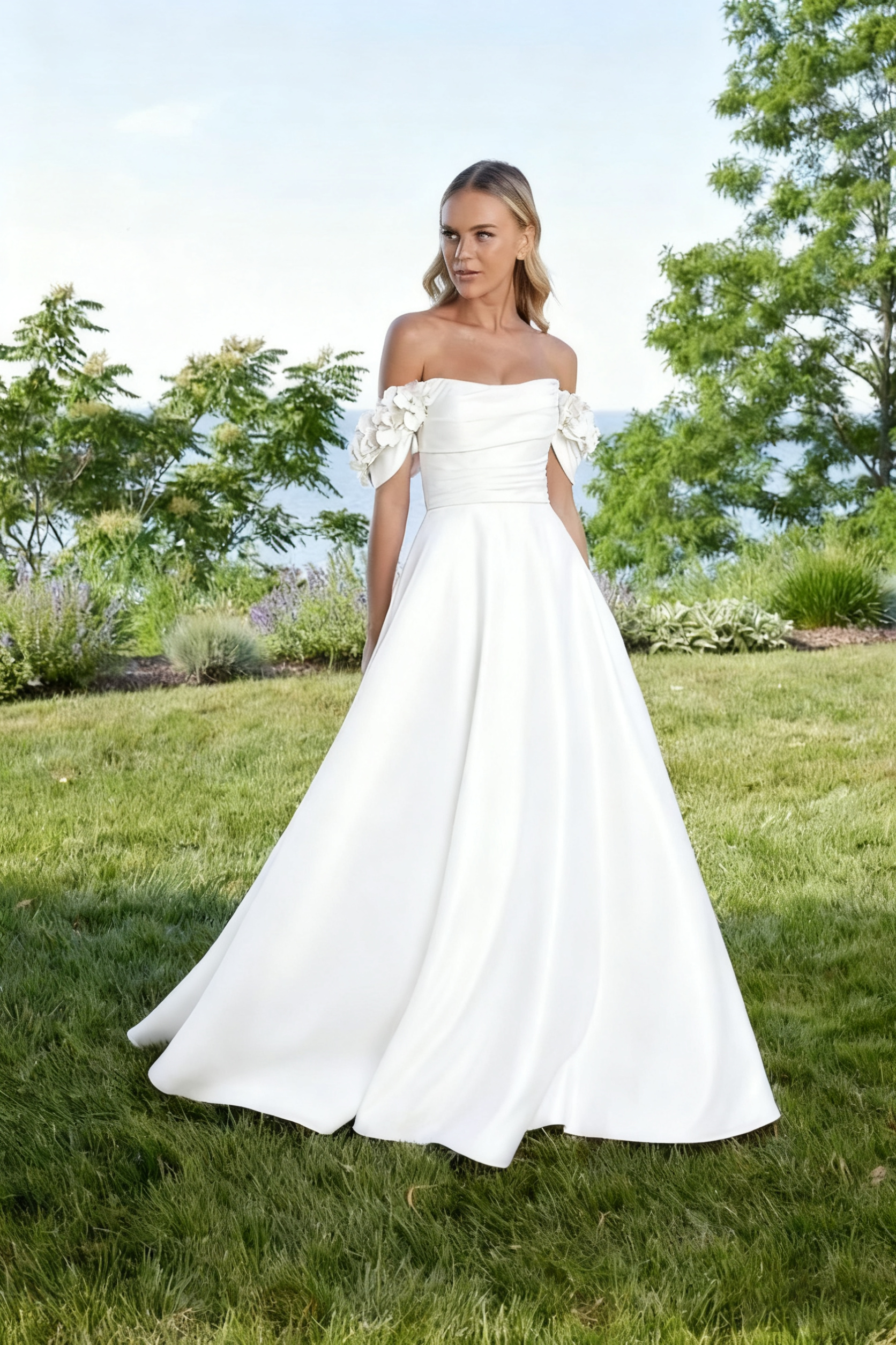 Off the Shoulder Sleeveless Long A Line Prom Dress With Pleated BMBRIDE