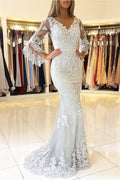 Long Half Sleeves Mermaid Prom Dress BM bride