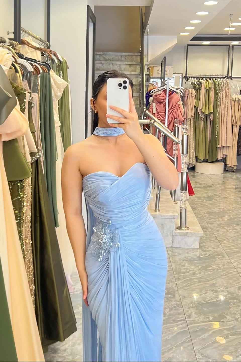 Strapless Sleeveless Long Mermaid Prom Dress With Pleated Appliques
