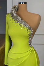Green Long Sleeve One-Shoulder Beaded Mermaid Prom Dress BM bride