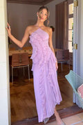Stunning Halter Sleeveless Long Prom Dress With Pleated Ruffles