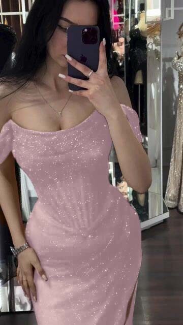 Sequins Off the Shoulder Sleeveless Long Prom Dress With Split