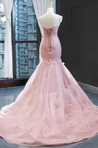 Pink Sweetheart Mermaid Sleeveless Prom Dress With Tulle Ruffle Online