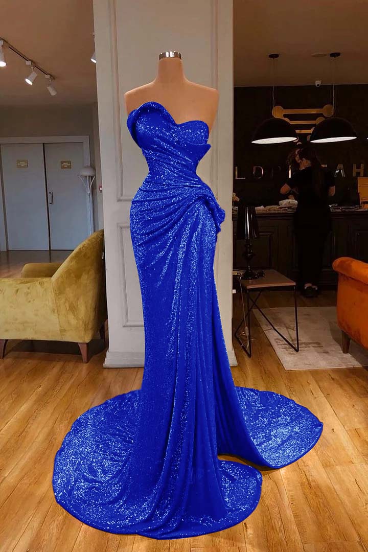 Strapless Sweetheart Sleeveless Long Mermaid Prom Dress Red With Sequins BMBRIDE