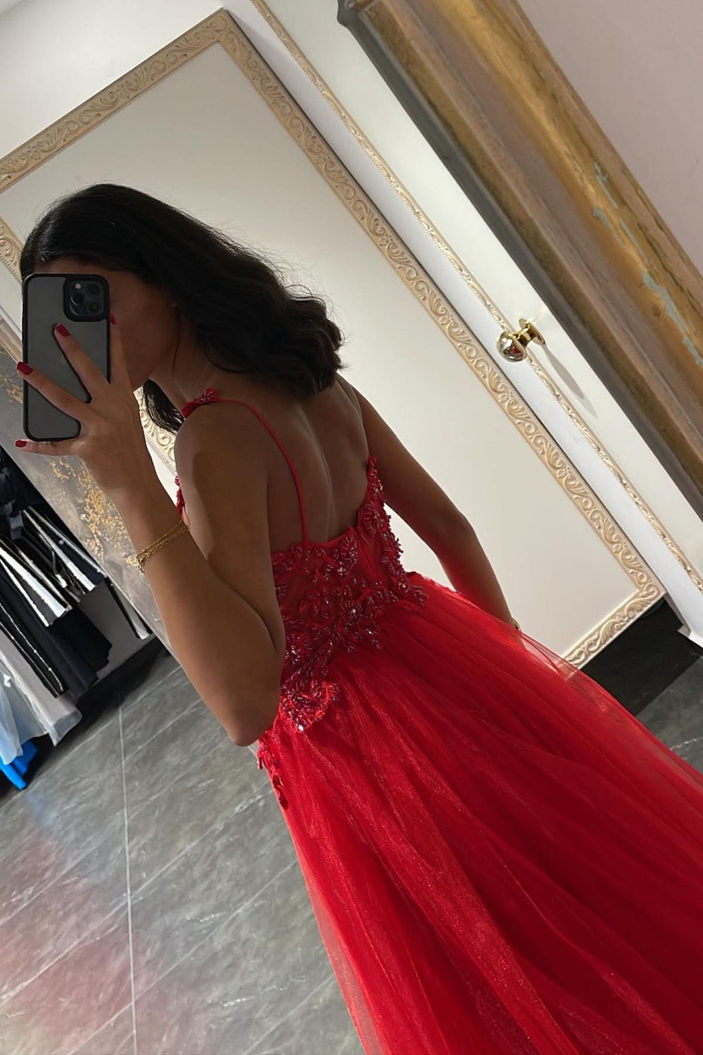 Elegant Spaghetti-Strap Mermaid Prom Dress with Appliques and Beadings BM bride