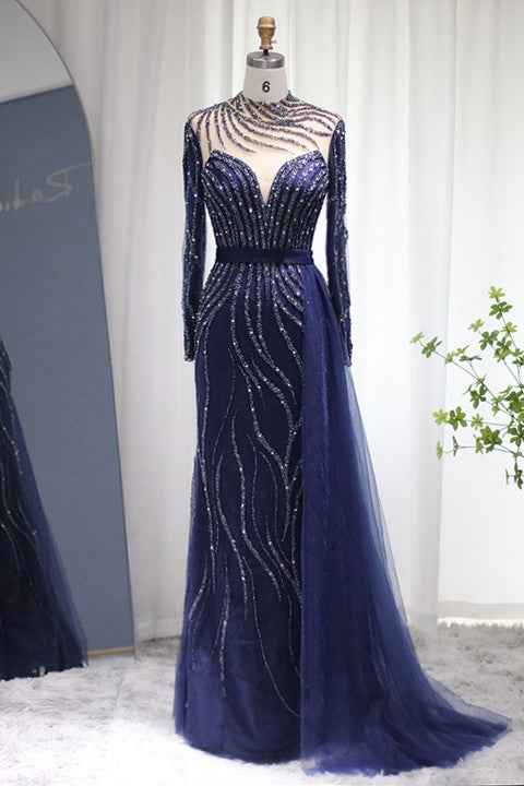 V Neck Long Sleeves Long Prom Dress Tulle Ruffles With Appliques