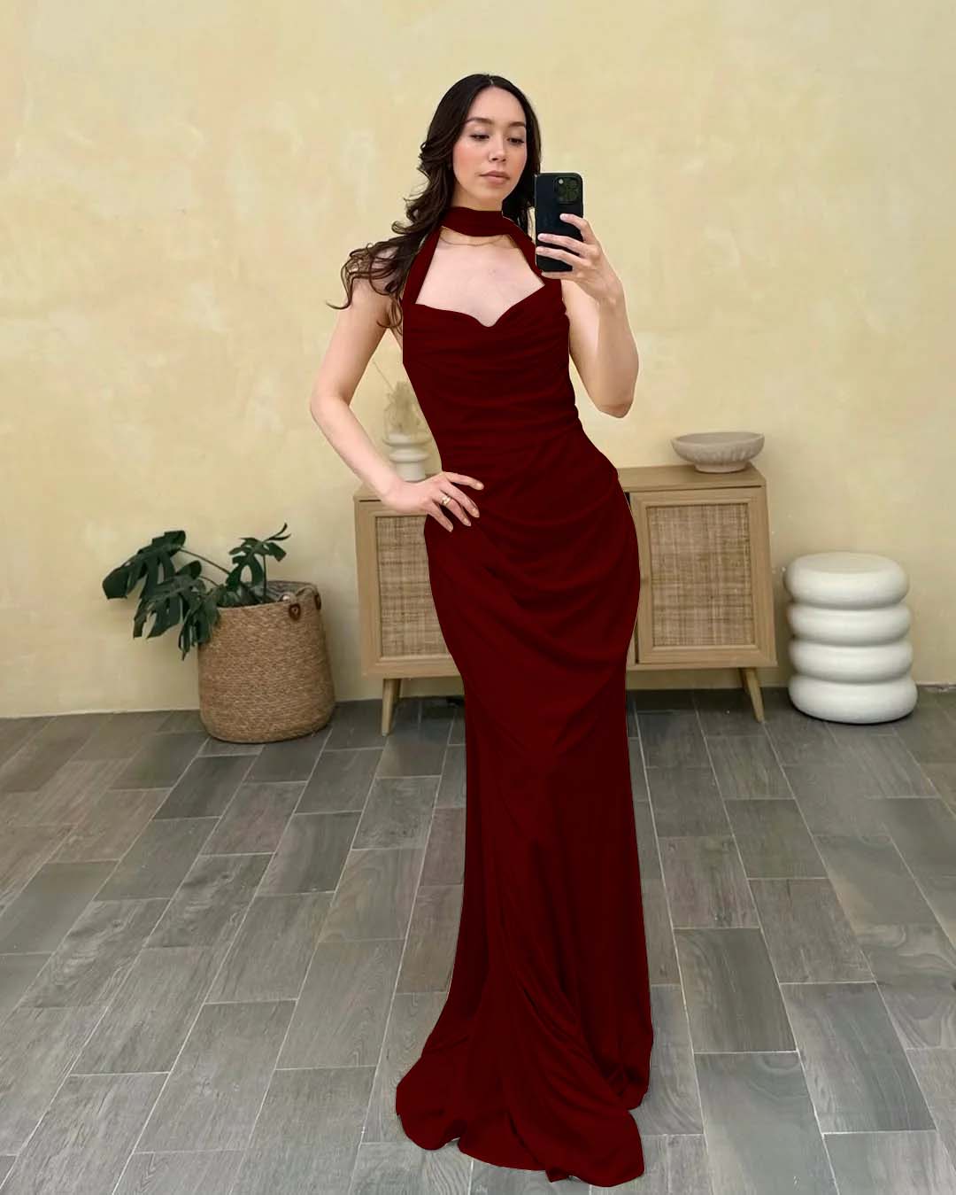 Halter Sleeveless Sweetheart Long Mermaid Prom Dress With Pleated BMBRIDE