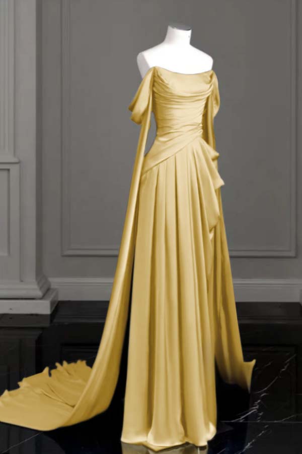 Off the Shoulder Strapless Sleeveless Long Prom Dress With Pleated BMBRIDE