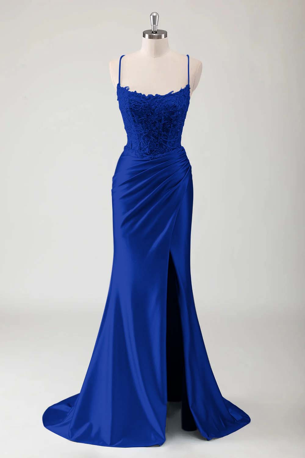 Spaghetti Strap Sleeveless Long High Split Prom Dress With Appliques BMBRIDE