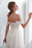 Long Off-the-Shoulder Tulle Wedding Dress BM bride