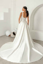 Stunning Straps Sleeveless Long Prom Dress With Pleated Pocket