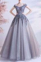 Gorgeous Off the Shoulder Long Ball Grown Prom Dress With Sweetheart Sequins