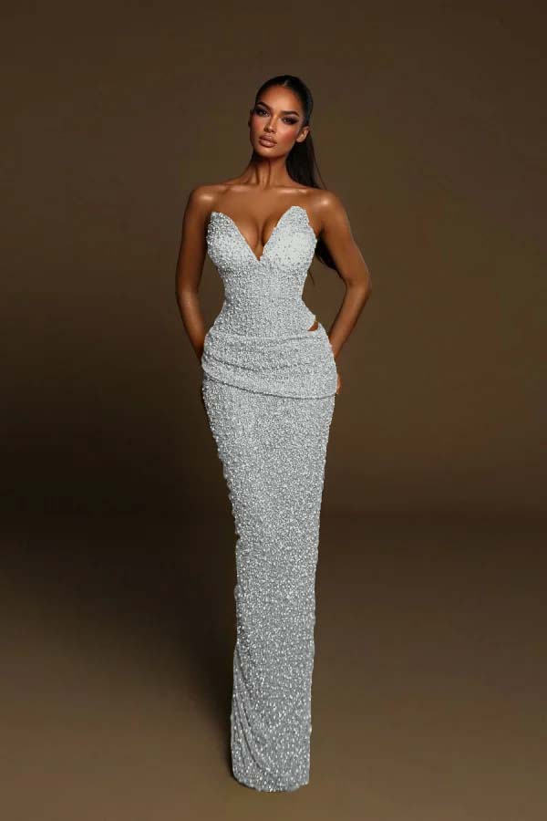 Strapless Sleeveless Long Mermaid Prom Dress With Pleated Beading BMBRIDE