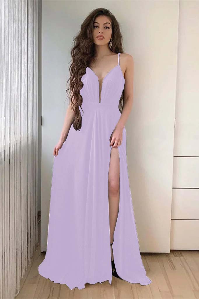 Charming Black Spaghetti Strap Sleeveless Long Prom Dress With Front Split