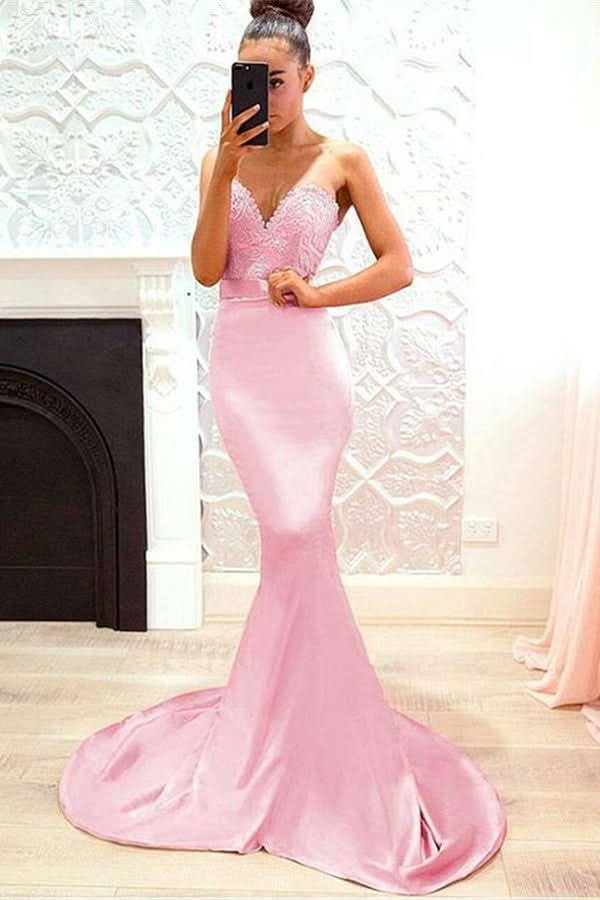 Pink Sweetheart Lace Mermaid Evening Dress BM bride