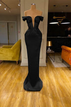 Sky Blue Off-the-Shoulder V-Neck Mermaid Prom Dress BM bride