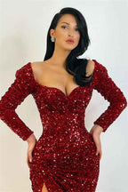 Mermaid Long Sleeves Long Prom Dress Sequins With High Split