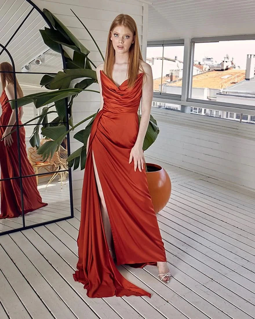 Red Strapless Prom Dress with Pleated Split Mermaid Design BM bride