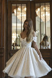 A-Line Off-the-Shoulder Short Wedding Dress with Lace Appliques BM bride