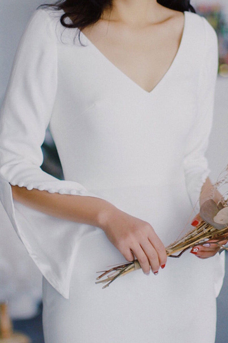 V-Neck Long Sleeve Slit Wedding Dress BM bride