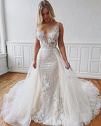 Straps Mermaid Wedding Dresses With Detachable Lace BM bride