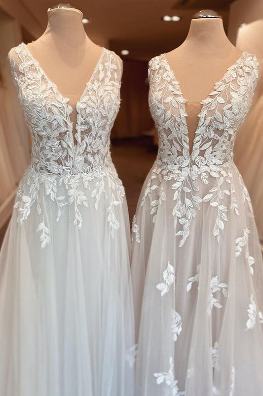 Sweetheart A-Line Wedding Dress Open Back Ruffles With Appliques Lace BM bride