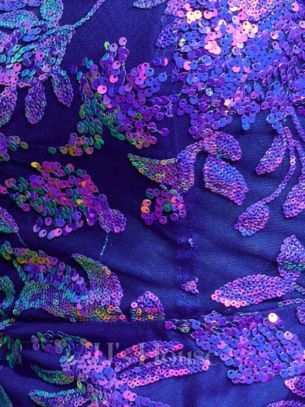 Royal Blue Sheath Off the Shoulder Long Sequined Prom Dress With Slit
