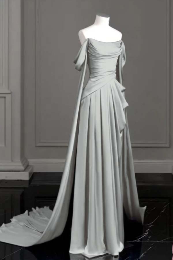 Off the Shoulder Strapless Sleeveless Long Prom Dress With Pleated BMBRIDE