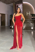 Strapless Sleeveless High Split Long Prom Dress With Pleated