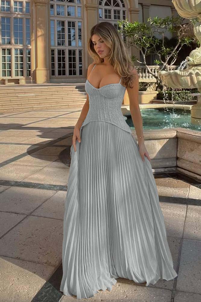 Spaghetti Strap Sleeveless Long Prom Dress With Ruffles Embroidery