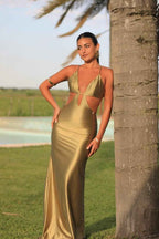 Spaghetti Strap Sleeveless Backless Mermaid Long Prom Dress