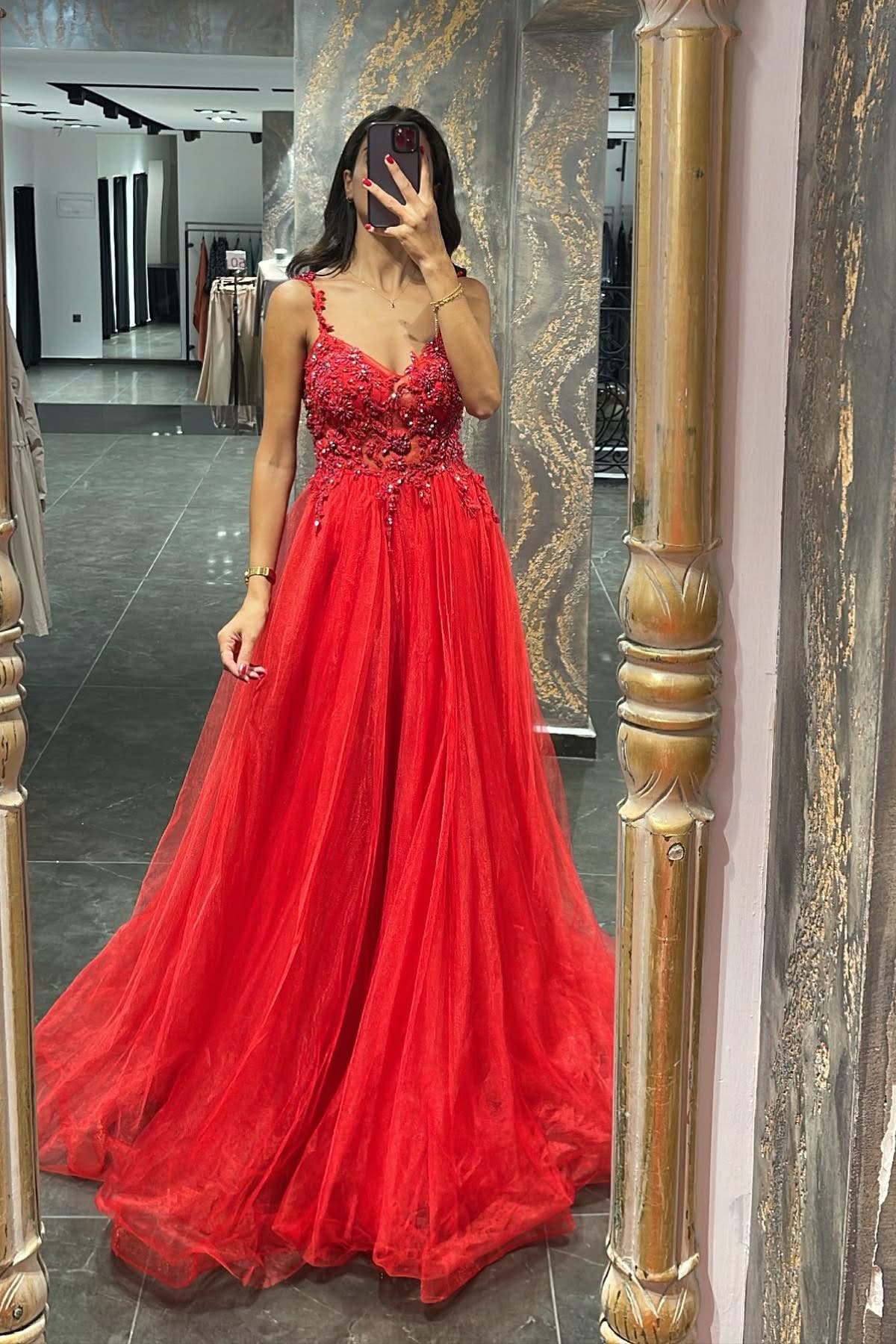 Elegant Spaghetti-Strap Mermaid Prom Dress with Appliques and Beadings BM bride