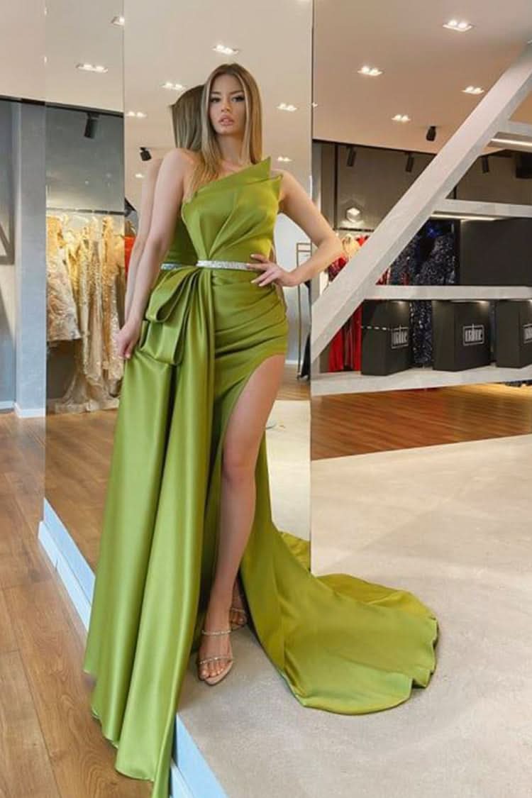 Fuchsia Prom Dress with Trail Sleeveless Charmeuse High Slit BM bride