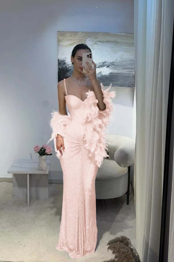 Spaghetti Strap Sleeveless Long Mermaid Prom Dress With Sequins