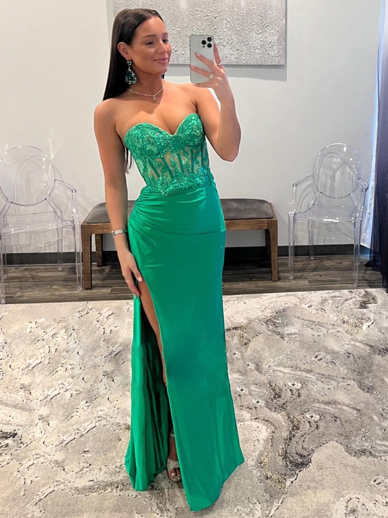 Stunning Sheath Strapless Sweetheart Long Prom Dress with Slit BM bride