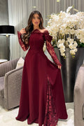 White Off the Shoulder Long Sleeves Long Prom Dress With Appliques BMBRIDE