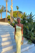 One Shoulder Backless Sleeveless Long Prom Dress With Pleated BMBRIDE