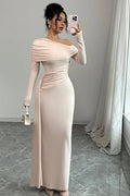 Off the Shoulder Long Sleeves Long Mermaid Prom Dress With Ruffles